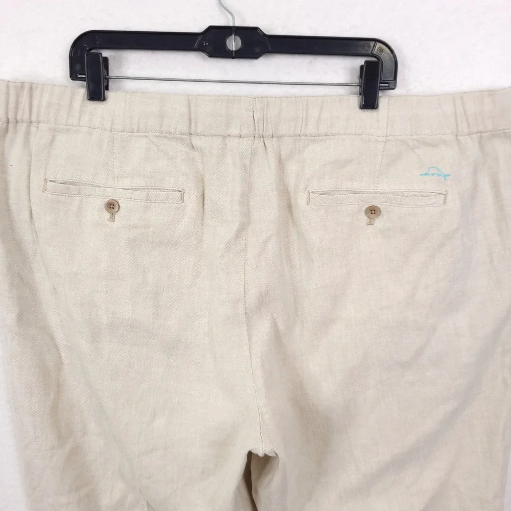 Tommy Bahama Linen Pants Mens 2XL Beige Drawstring Beach Tropical Relaxed Fit